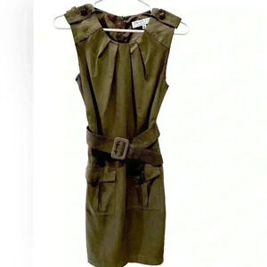 Trina Turk Olive Military Belted Dress, Size 0, Pre-Owned